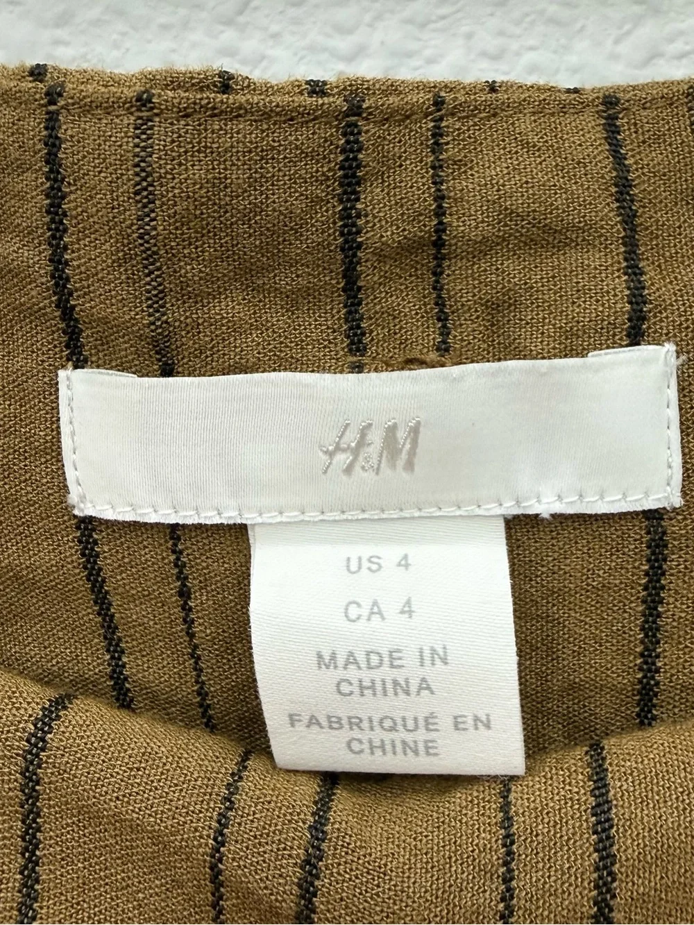 H&M Rust Brown Striped Paperbag Mini Skirt Button Front Tie Waist Sz 4